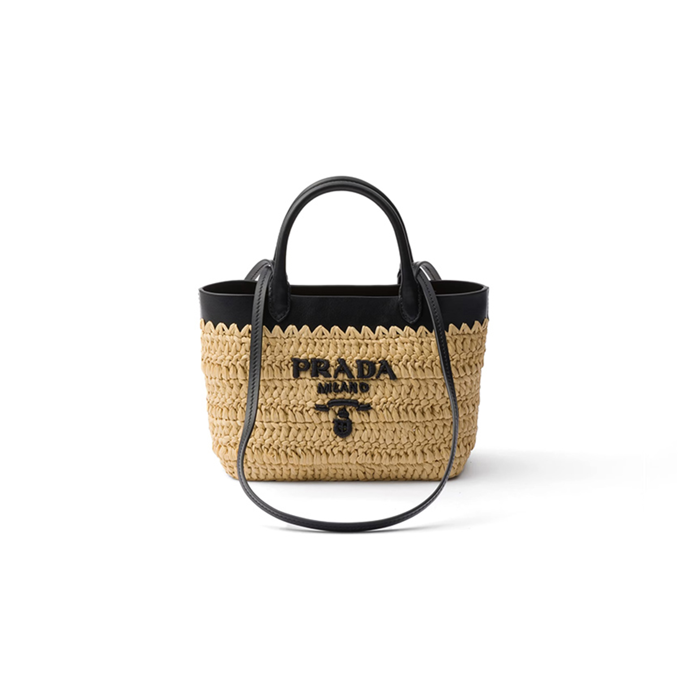 PRADA MINI CROCHET AND LEATHER TOTE BAG 1BG501 (21*16*10cm)